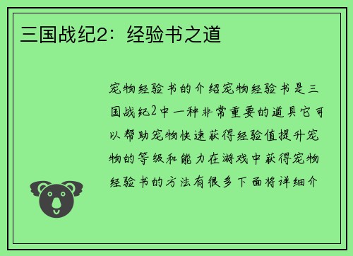 三国战纪2：经验书之道